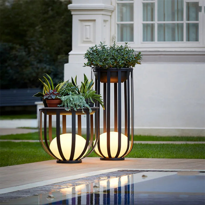 New Style Outdoor Indoor Floor Lamp White Acrylic Ball Black Metal Plug Charging Solar Energy Lighting Fixtures