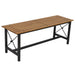 European chestnut outdoor dining bench with black steel frame seats 2