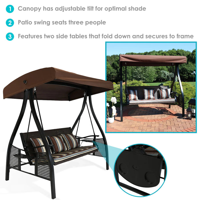 3-person outdoor canopy swing seats 3 adults 600 lb capacity backyard