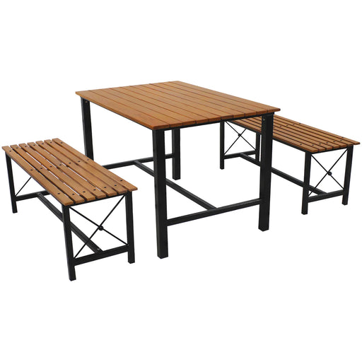 Sunnydaze 3-piece European chestnut wood outdoor dining set with table and 2 benches