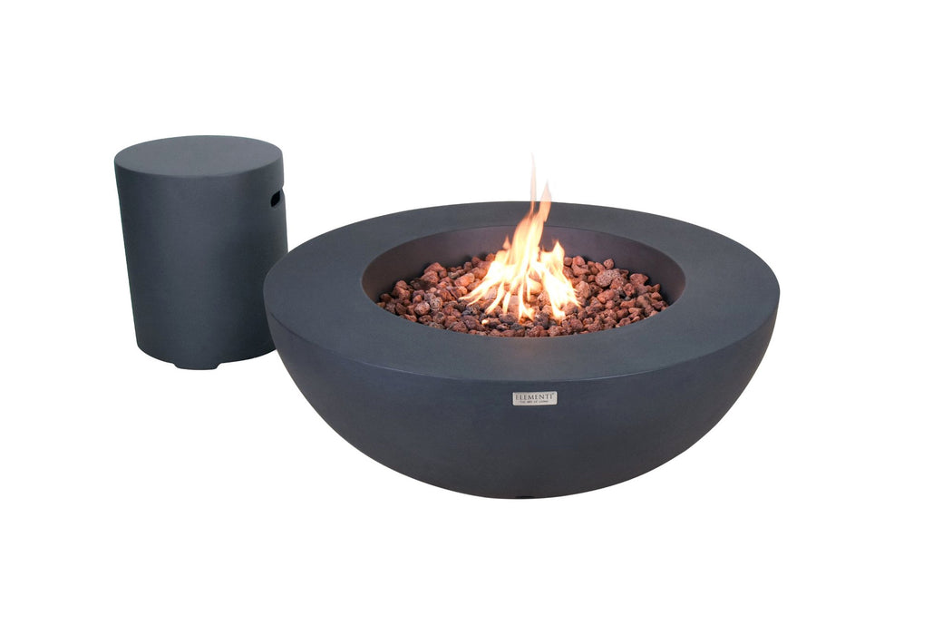 Elementi Lunar Bowl fire table lit with lava rocks 45000 BTU bowl shaped