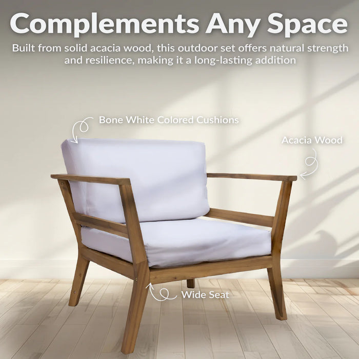 weather-resistant acacia wood patio armchair with plush cushion