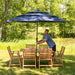 outdoor dining table center umbrella hole acacia wood slatted top