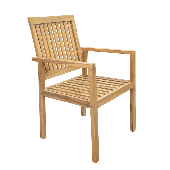 acacia wood outdoor dining armchair with bone white removable washable cushion