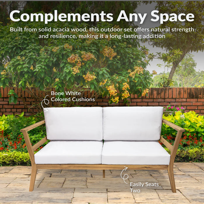 acacia wood outdoor loveseat with removable washable cushion covers