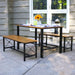 3-piece wood patio dining table and bench set on backyard deck