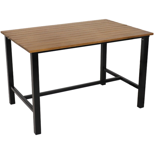 slatted European chestnut wood rectangular dining table black powder-coated steel frame